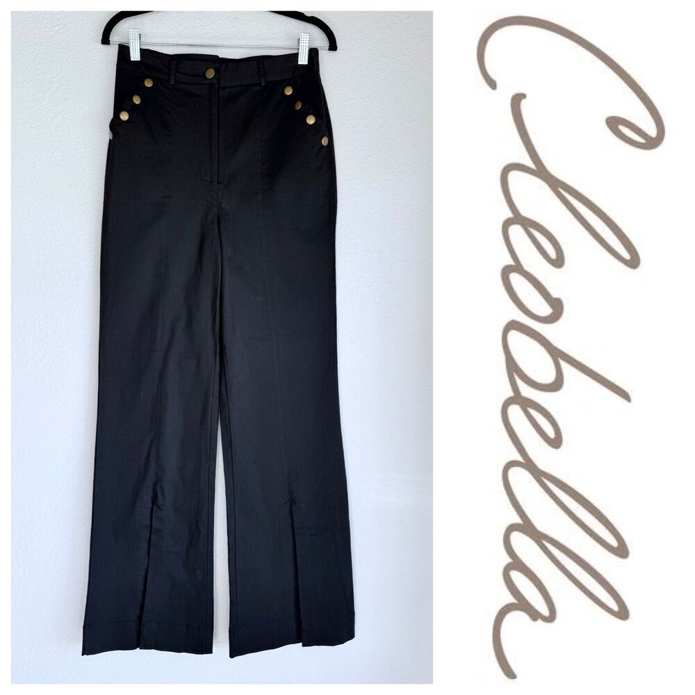 NEW SAMPLE Cleobella Brass Snap Pocket Front Slit Sailor Pants in Black Size S
